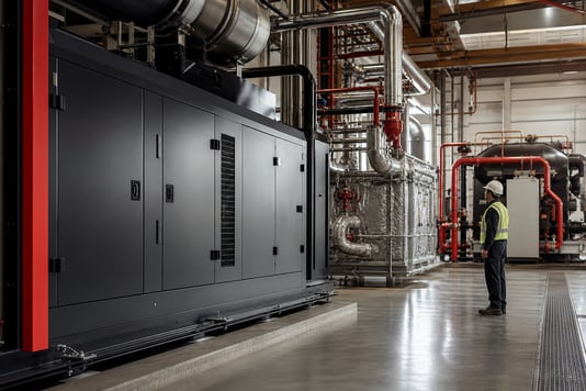Industrial Energy Plant Control Room With Safety Worker