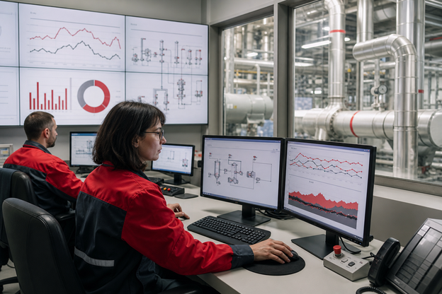 Modern Industrial Control Room With Specialists